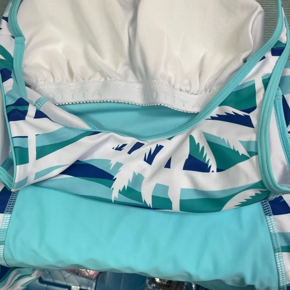 Tropical Print Women's Aqua Tankini Top - Picture 9 of 9